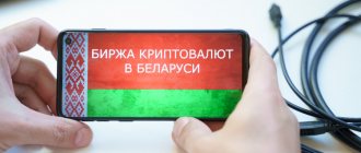 The cryptocurrency exchange in Belarus is open on the smartphone screen.